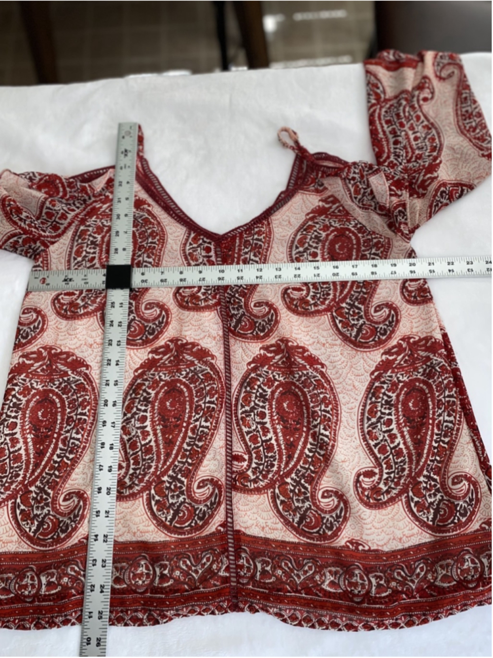 Skies Are Blue Cold Shoulder Blouse Womens L Red Paisley Boho Top - Picture 3 of 5